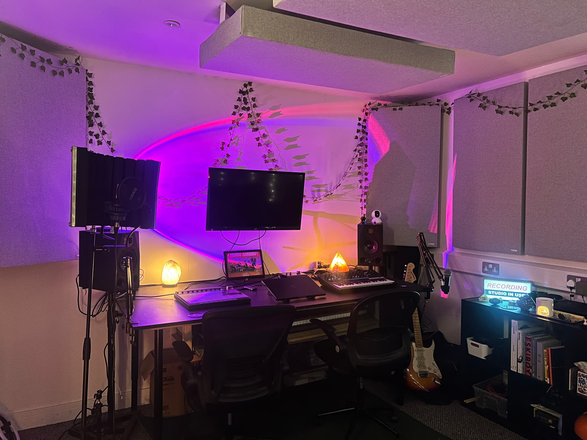 Studio interior - front view with mixing desk and monitors